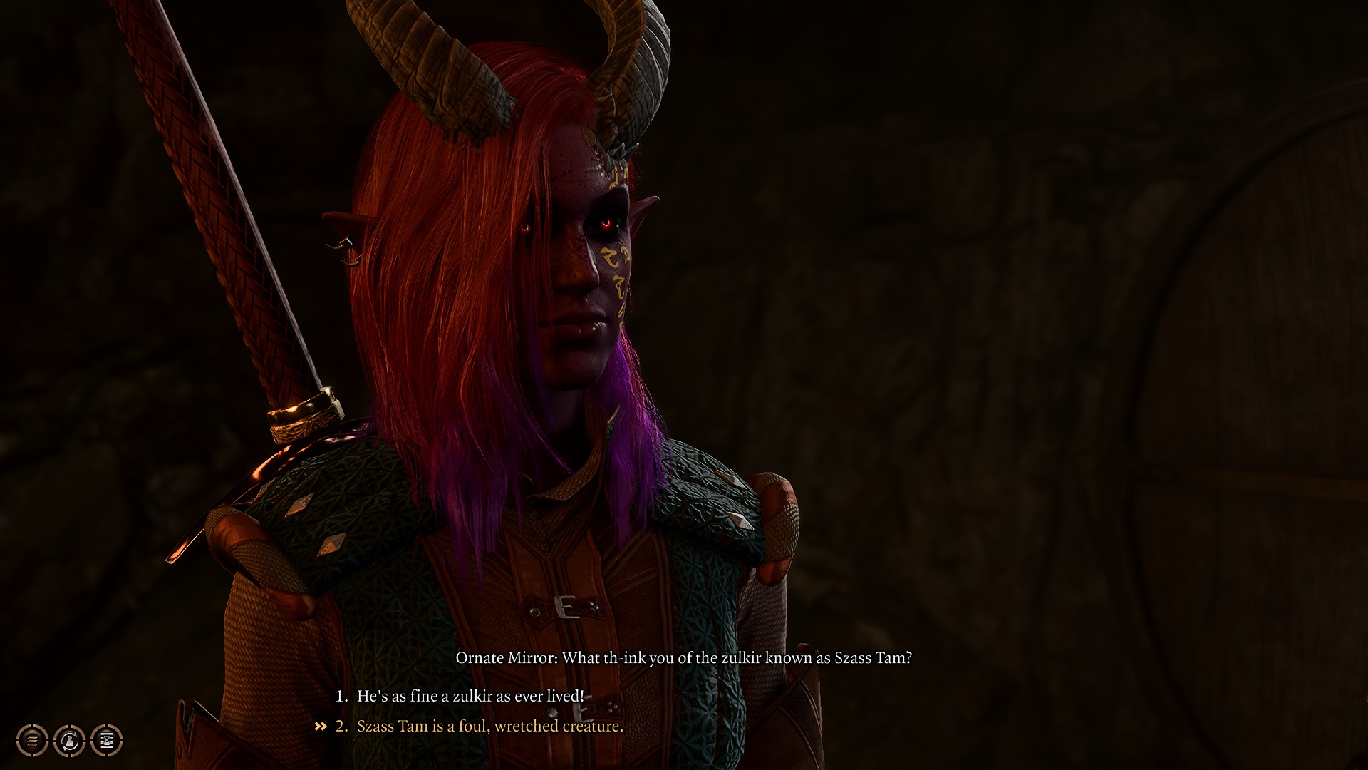 Baldur's Gate 3 answering the Ornate Mirror's questions